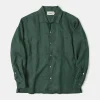 New 1950s Italian Collar Long-Sleeve Linen Shirt - Dark Green Long Sleeve Shirts | Shirts