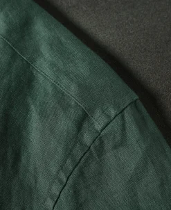 New 1950s Italian Collar Long-Sleeve Linen Shirt - Dark Green Long Sleeve Shirts | Shirts