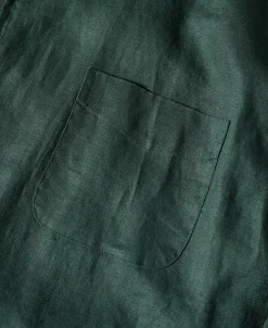 New 1950s Italian Collar Long-Sleeve Linen Shirt - Dark Green Long Sleeve Shirts | Shirts