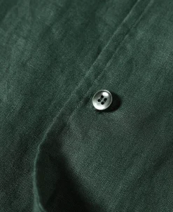 New 1950s Italian Collar Long-Sleeve Linen Shirt - Dark Green Long Sleeve Shirts | Shirts