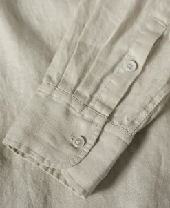 Sale 1950s Italian Collar Long-Sleeve Linen Shirt - Apricot Long Sleeve Shirts | Shirts