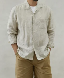 Sale 1950s Italian Collar Long-Sleeve Linen Shirt - Apricot Long Sleeve Shirts | Shirts