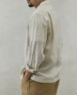 Sale 1950s Italian Collar Long-Sleeve Linen Shirt - Apricot Long Sleeve Shirts | Shirts
