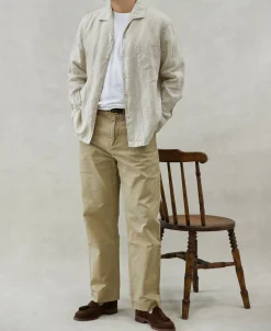Sale 1950s Italian Collar Long-Sleeve Linen Shirt - Apricot Long Sleeve Shirts | Shirts