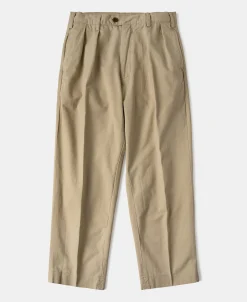 Clearance 1930s IVY Style Double Pleated Chino Trousers - Khaki Pants&trousers