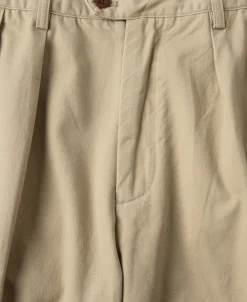 Clearance 1930s IVY Style Double Pleated Chino Trousers - Khaki Pants&trousers