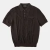 Clearance 1960s Jacquard Slub Cotton Polo Shirt - Coffee Polo Shirts | Short Sleeve T-Shirts
