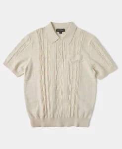 Discount 1960s Jacquard Slub Cotton Polo Shirt - Cream Polo Shirts | Short Sleeve T-Shirts