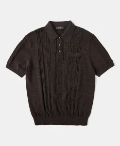 Clearance 1960s Jacquard Slub Cotton Polo Shirt - Coffee Polo Shirts | Short Sleeve T-Shirts