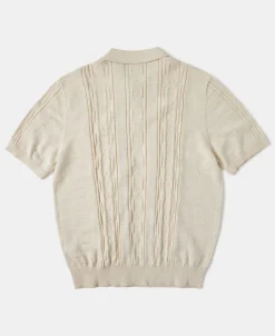 Discount 1960s Jacquard Slub Cotton Polo Shirt - Cream Polo Shirts | Short Sleeve T-Shirts