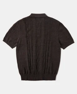 Clearance 1960s Jacquard Slub Cotton Polo Shirt - Coffee Polo Shirts | Short Sleeve T-Shirts