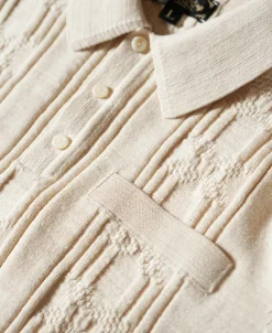 Discount 1960s Jacquard Slub Cotton Polo Shirt - Cream Polo Shirts | Short Sleeve T-Shirts