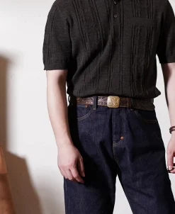 Clearance 1960s Jacquard Slub Cotton Polo Shirt - Coffee Polo Shirts | Short Sleeve T-Shirts