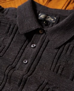 Clearance 1960s Jacquard Slub Cotton Polo Shirt - Coffee Polo Shirts | Short Sleeve T-Shirts