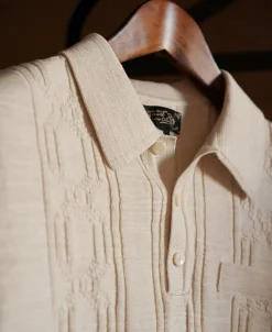 Discount 1960s Jacquard Slub Cotton Polo Shirt - Cream Polo Shirts | Short Sleeve T-Shirts