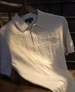 Discount 1960s Jacquard Slub Cotton Polo Shirt - Cream Polo Shirts | Short Sleeve T-Shirts