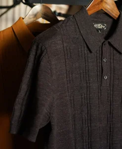 Clearance 1960s Jacquard Slub Cotton Polo Shirt - Coffee Polo Shirts | Short Sleeve T-Shirts