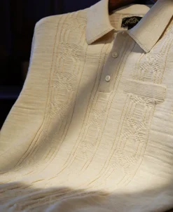 Discount 1960s Jacquard Slub Cotton Polo Shirt - Cream Polo Shirts | Short Sleeve T-Shirts