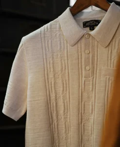 Discount 1960s Jacquard Slub Cotton Polo Shirt - Cream Polo Shirts | Short Sleeve T-Shirts
