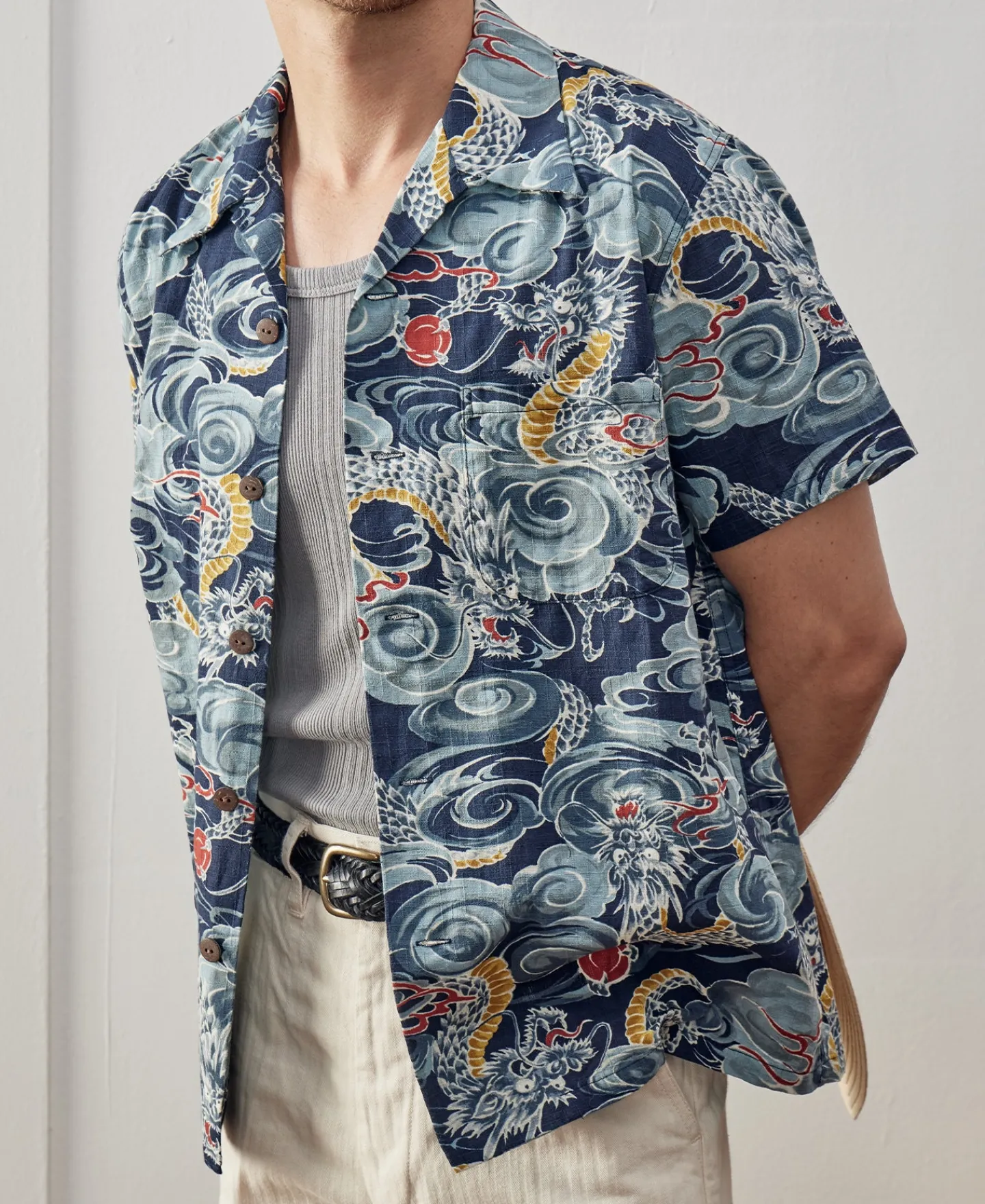 Sale 1940s Japanese Cloud Dragon Aloha Shirt Short Sleeve Shirts | Shirts
