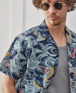 Sale 1940s Japanese Cloud Dragon Aloha Shirt Short Sleeve Shirts | Shirts