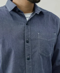 Discount 1930s Jaspé Workshirt - Grayish Blue Shirts | Long Sleeve Shirts