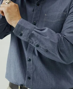 Discount 1930s Jaspé Workshirt - Grayish Blue Shirts | Long Sleeve Shirts