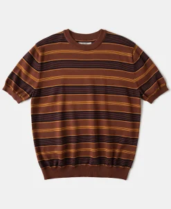 Sale 1950s Lyocell Stripe Knit T-Shirt - Brown Knitwear&sweaters | Short Sleeve T-Shirts