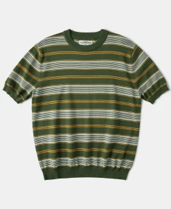 Clearance 1950s Lyocell Stripe Knit T-Shirt - Green Knitwear&sweaters | Short Sleeve T-Shirts