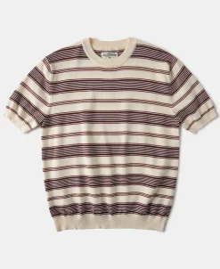 Hot 1950s Lyocell Stripe Knit T-Shirt - Apricot Knitwear&sweaters | Short Sleeve T-Shirts
