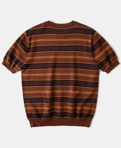 Sale 1950s Lyocell Stripe Knit T-Shirt - Brown Knitwear&sweaters | Short Sleeve T-Shirts