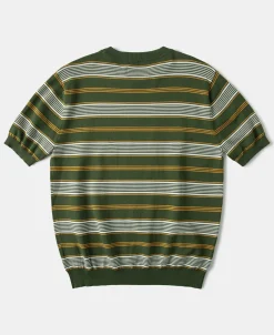 Clearance 1950s Lyocell Stripe Knit T-Shirt - Green Knitwear&sweaters | Short Sleeve T-Shirts