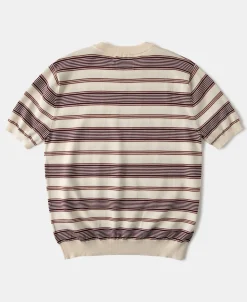 Hot 1950s Lyocell Stripe Knit T-Shirt - Apricot Knitwear&sweaters | Short Sleeve T-Shirts