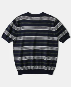 Discount 1950s Lyocell Stripe Knit T-Shirt - Navy Knitwear&sweaters | Short Sleeve T-Shirts