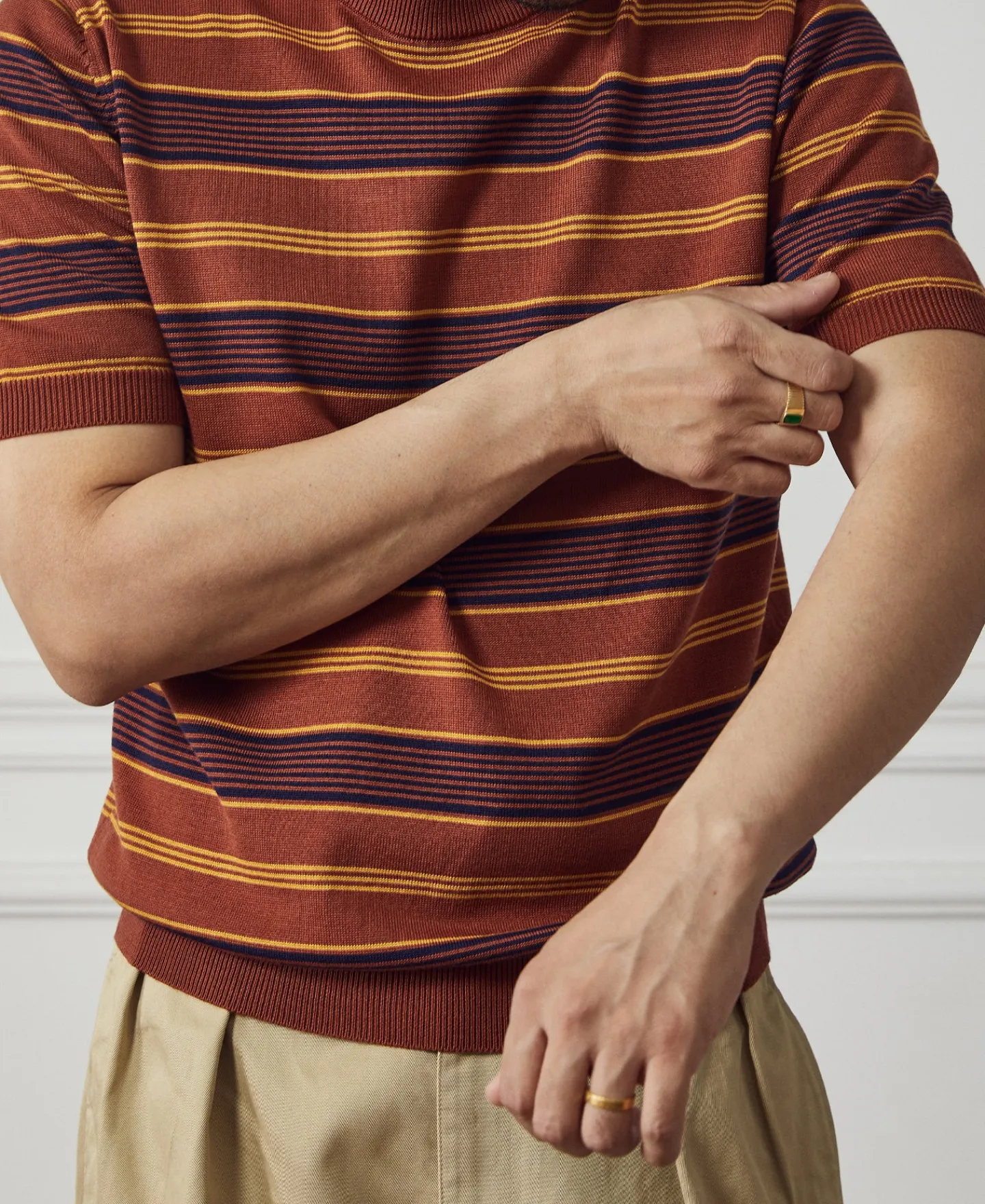 Sale 1950s Lyocell Stripe Knit T-Shirt - Brown Knitwear&sweaters | Short Sleeve T-Shirts