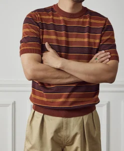 Sale 1950s Lyocell Stripe Knit T-Shirt - Brown Knitwear&sweaters | Short Sleeve T-Shirts