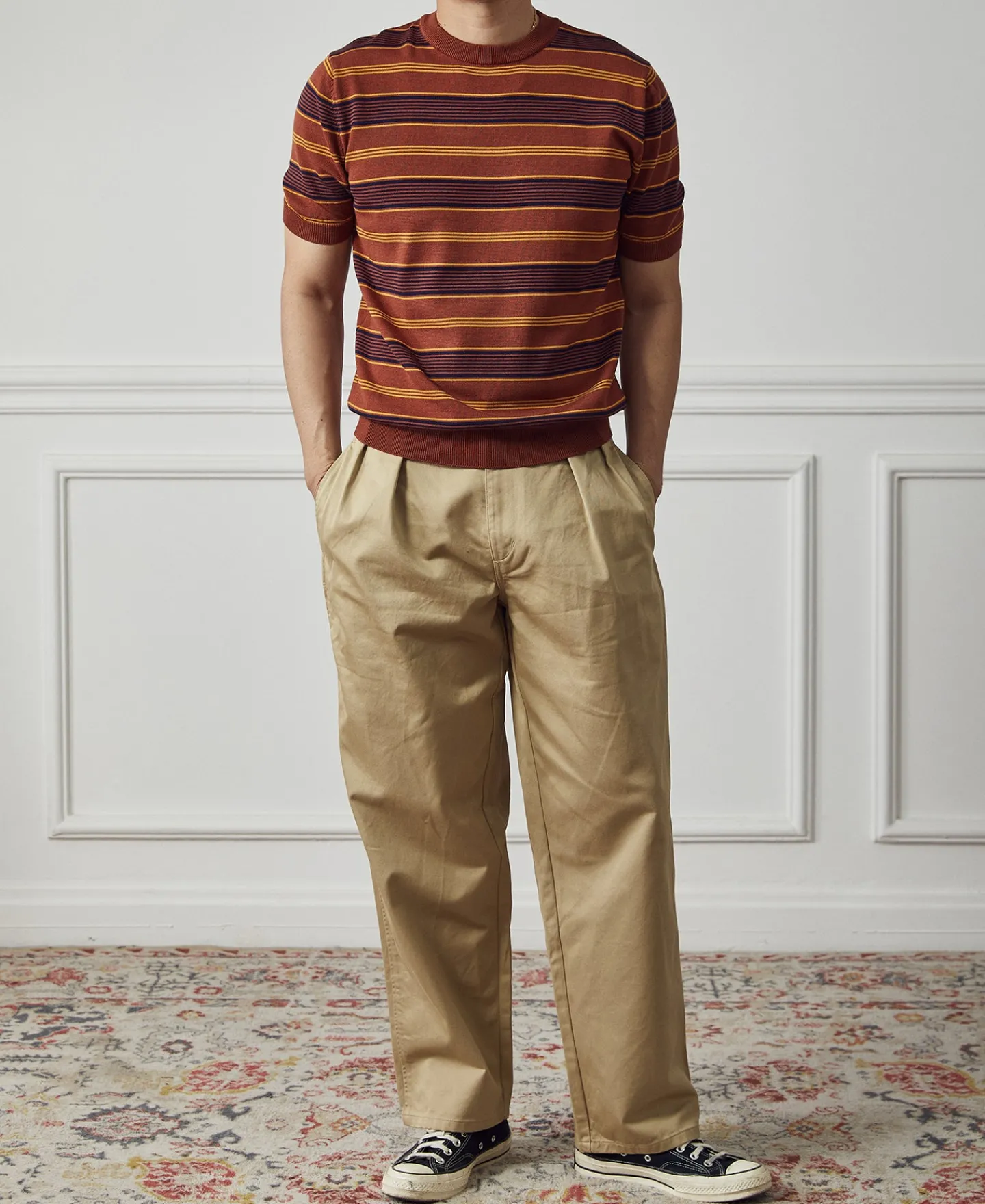Sale 1950s Lyocell Stripe Knit T-Shirt - Brown Knitwear&sweaters | Short Sleeve T-Shirts