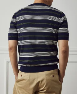 Discount 1950s Lyocell Stripe Knit T-Shirt - Navy Knitwear&sweaters | Short Sleeve T-Shirts
