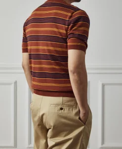 Sale 1950s Lyocell Stripe Knit T-Shirt - Brown Knitwear&sweaters | Short Sleeve T-Shirts