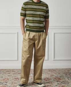 Clearance 1950s Lyocell Stripe Knit T-Shirt - Green Knitwear&sweaters | Short Sleeve T-Shirts