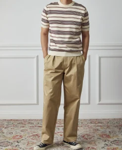 Hot 1950s Lyocell Stripe Knit T-Shirt - Apricot Knitwear&sweaters | Short Sleeve T-Shirts