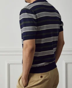 Discount 1950s Lyocell Stripe Knit T-Shirt - Navy Knitwear&sweaters | Short Sleeve T-Shirts