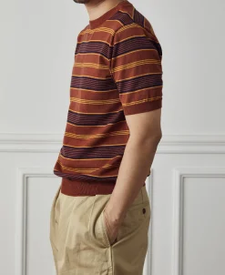 Sale 1950s Lyocell Stripe Knit T-Shirt - Brown Knitwear&sweaters | Short Sleeve T-Shirts