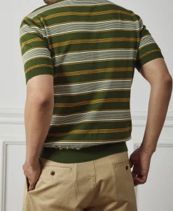 Clearance 1950s Lyocell Stripe Knit T-Shirt - Green Knitwear&sweaters | Short Sleeve T-Shirts