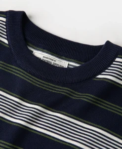 Discount 1950s Lyocell Stripe Knit T-Shirt - Navy Knitwear&sweaters | Short Sleeve T-Shirts