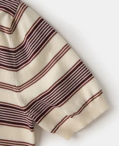 Hot 1950s Lyocell Stripe Knit T-Shirt - Apricot Knitwear&sweaters | Short Sleeve T-Shirts