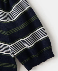 Discount 1950s Lyocell Stripe Knit T-Shirt - Navy Knitwear&sweaters | Short Sleeve T-Shirts