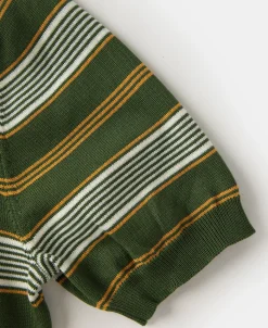 Clearance 1950s Lyocell Stripe Knit T-Shirt - Green Knitwear&sweaters | Short Sleeve T-Shirts