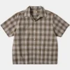 Best 1950s Plaid Seersucker Short Sleeve Shirt - Brown Short Sleeve Shirts | Shirts