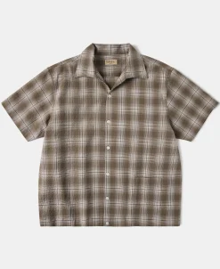 Best 1950s Plaid Seersucker Short Sleeve Shirt - Brown Short Sleeve Shirts | Shirts